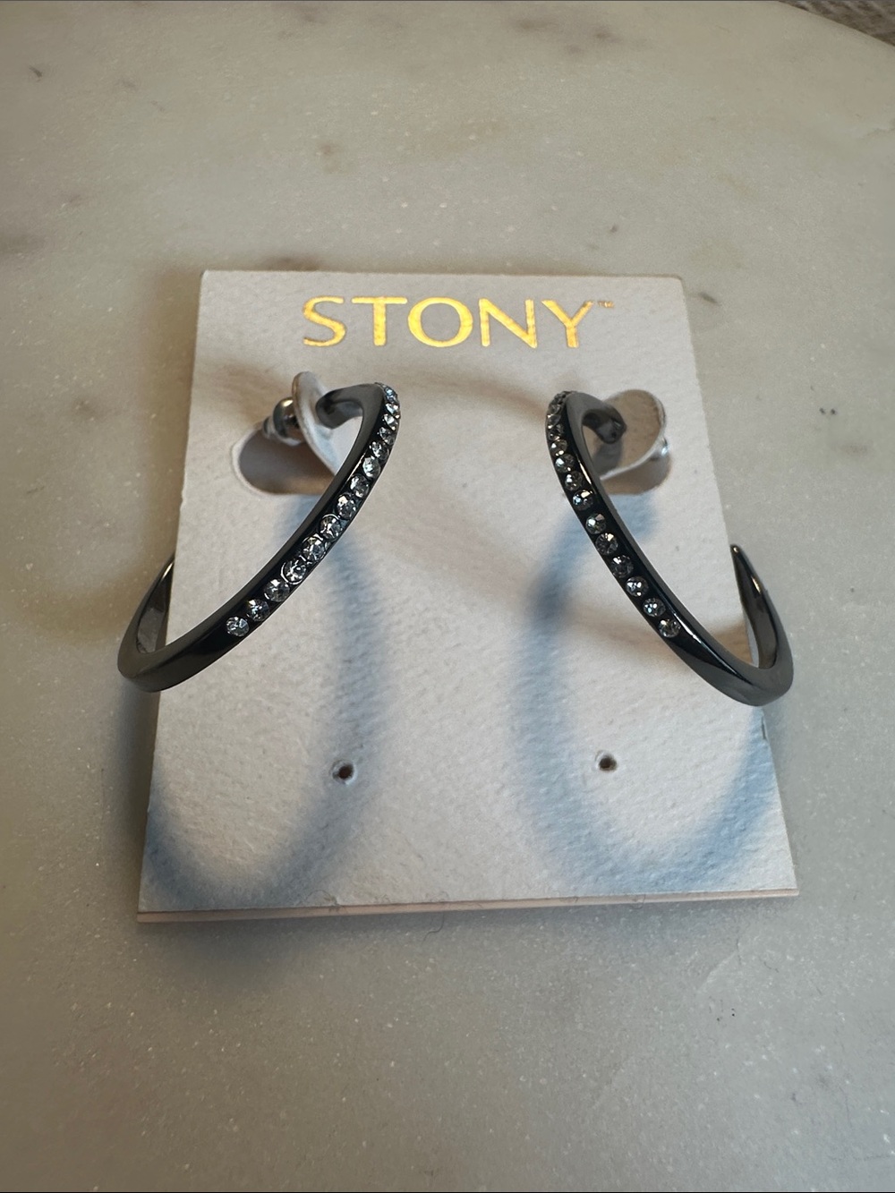 Black Crystal-Trim Hoop Earrings for Women